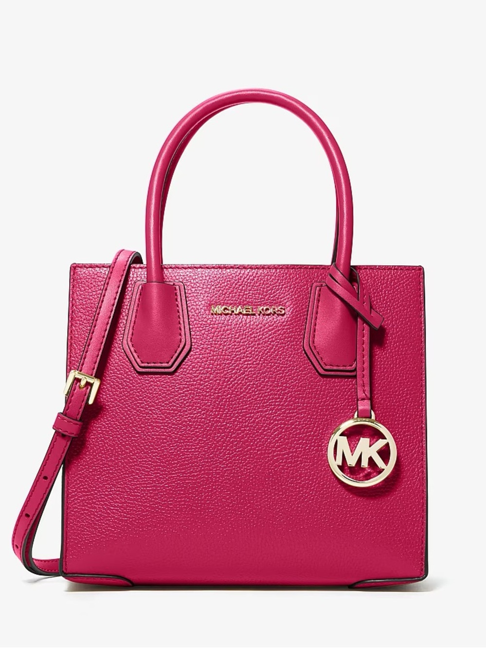 NWT MICHAEL KORS Mercer Medium Raspberry Pebble Leather Top Handle Crossbody Bag